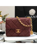 Chanel Quilted Leather Mini Sqaure Flap Bag with Vintage Coin Charm Burgundy 2021
