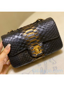 Chanel Python Leather Small Classic Flap Bag A1116 Black/Gold 04 2020（Gold Hardware）