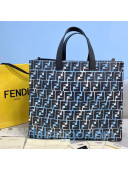 Fendi FF Glazed Canvas Shopper Tote Bag Blue/White/Black 2020