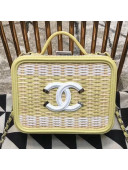 Chanel Medium Rattan Woven Vanity Case A93343 Yellow/White 2019