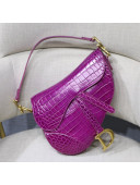 Dior Saddle Mini/Medium Bag in Crocodile Embossed Leather Purple 2019
