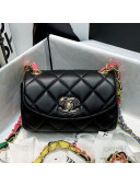 Chanel Lambskin Small Flap Bag with Scarf Entwined Chain AS2369 Black 2021