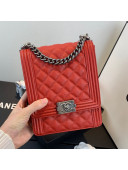 Chanel Grained Calfskin Boy Flap Bag AS0130 Red/Silver 2019