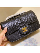 Chanel Python Leather Small Classic Flap Bag A1116 Black 07 2020（Gold Hardware）