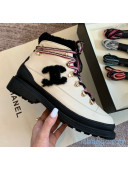 Chanel Calfskin Wool Lace-up Flat Short Boots G35376 Beige/Black 2020