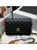 Chanel Lambskin Wallet on Chain WOC with Scarf Entwined Chain WOC AP2022 Black 2021