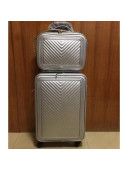 Chanel Chevron Trolley Luggage Bag Silver 2018