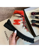 Chanel Suede Wool Lace-up Flat Short Boots G35376 Beige/Orange 2020