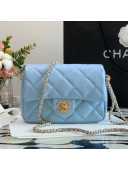 Chanel Iridescent Grained Calfskin Mini Flap Bag AS2855 Light Blue 2021