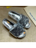 Louis Vuitton Jumbo Monogram Leather Flatform Slide Sandals Silver 2021