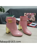 Dolce & Gabbana DG Patent Leather Ankle Short Boots 10.5cm Light Pink/Gold 2021 111536