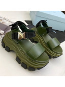 Prada Calfskin Platform Sandals with Metal Buckle Green 2021