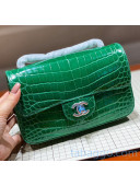 Chanel Crocodile Leather Small Classic Flap Bag A1116 Bright Green 2020（Silver Hardware）