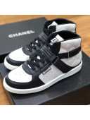 Chanel Quilted Leather Buckle High-top Sneakers Silver 2019