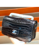 Chanel Crocodile Leather Small Classic Flap Bag A1116 Black 2020（Silver Hardware）