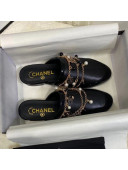Chanel Leather Flat Mules with Chain Black 2021