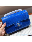 Chanel Crocodile Leather Small Classic Flap Bag A1116 Blue 2020（Silver Hardware）
