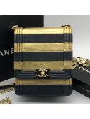 Chanel Metallic Striped Leather Long Boy Flap Bag AS0130 Black/Navy Blue 2019