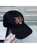 Gucci Canvas Baseball Hat with Tiger Embroidery Black 2021