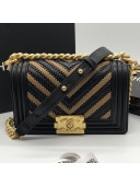 Chanel Metallic Chevron Leather Small Classic Boy Flap Bag A67085 Black/Gold 2019