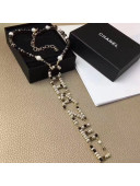 Chanel Glass Pearl Y Necklace with CHANEL Logo Pendant AB2500 2019