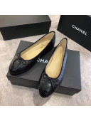 Chanel Croco Pattern Leather Ballerinas Black 2019