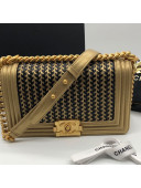 Chanel Metallic Braided Leather Medium Classic Boy Flap Bag A67085 Gold 2019