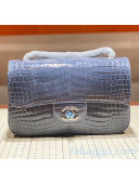 Chanel Crocodile Leather Small Classic Flap Bag A1116 Grey-Blue 2020（Silver Hardware）