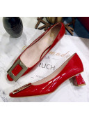 Roger Vivier Patent Leather Trapeze Metal Buckle Pumps Red 2020