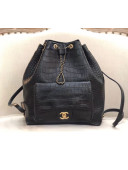 Chanel Metallic Crocodile Embossed Calfskin Large Backpack AS0800 Black 2019