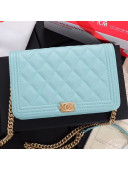 Chanel Grained Leather Boy WOC Chanel Wallet on Chain A81969 Light Blue 2019