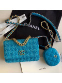 Chanel 19 Tweed Wallet on Chain WOC and Coin Purse AP0985 Blue 2019