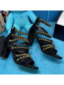 Chanel Roman Suede Chain Sandals 9cm Black 2021