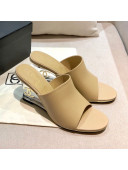 Chanel Calfskin Wedge Slide Sandals Beige 2021