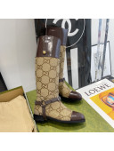 Gucci GG Canvas and Leather Knee-high boot with Harness Beige/Brown 2021 