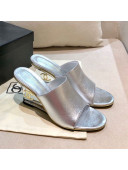 Chanel Calfskin Wedge Slide Sandals Silver 2021