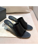 Chanel Calfskin Wedge Slide Sandals Black 2021