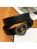 Chanle Width 3cm Calfskin Belt With Gold Heart Buckle Black 2020