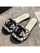 Chanel Pearl Check Embroidered Slide Sandals White/Black 2020