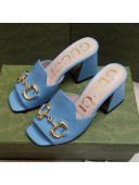 Gucci Leather Slide Sandal with Horsebit 7cm Blue 2021  