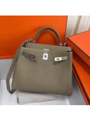 Hermes Kelly 25cm/28cm/32cm Togo Leather Bag Grey(Silver Hardware)