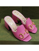 Gucci Leather Slide Sandal with Horsebit 7cm Pink 2021