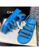Chanel Calfskin Chain Strap Flat Sandals G37140 Blue 2021