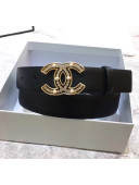 Chanle Width 3cm Calfskin Belt With Crystal Pearl CC Buckle Black 2020