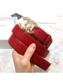 Chanle Width 3cm Calfskin Belt With Crystal Pearl CC Buckle Red 2020