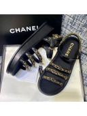 Chanel Calfskin Chain Strap Flat Sandals G37140 Black 2021