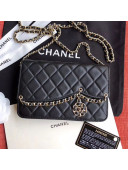 Chanel Quilted Lambskin Tassel Wallet on Chain WOC AP0278 Black 2019