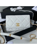 Chanel Lambskin Wallet on Chain WOC with Rings AP2236 White 2021