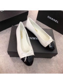 Chanel White Lambskin Leather Ballerinas with Black Paent leather Toe 2019