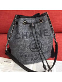 Chanel Fabric Logo Print Small Drawstring Bag Black 2019